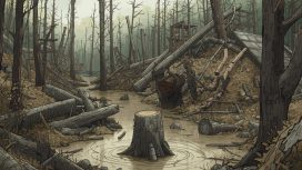 Ilustrasi Bencana alam yang disebabkan penebangan pohon dan banjir. (Sumber foto: Dokumen Kalamoeda)
